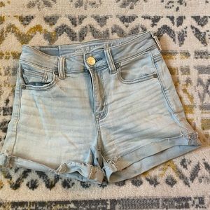 Light wash jean shorts. High rise. American Eagle